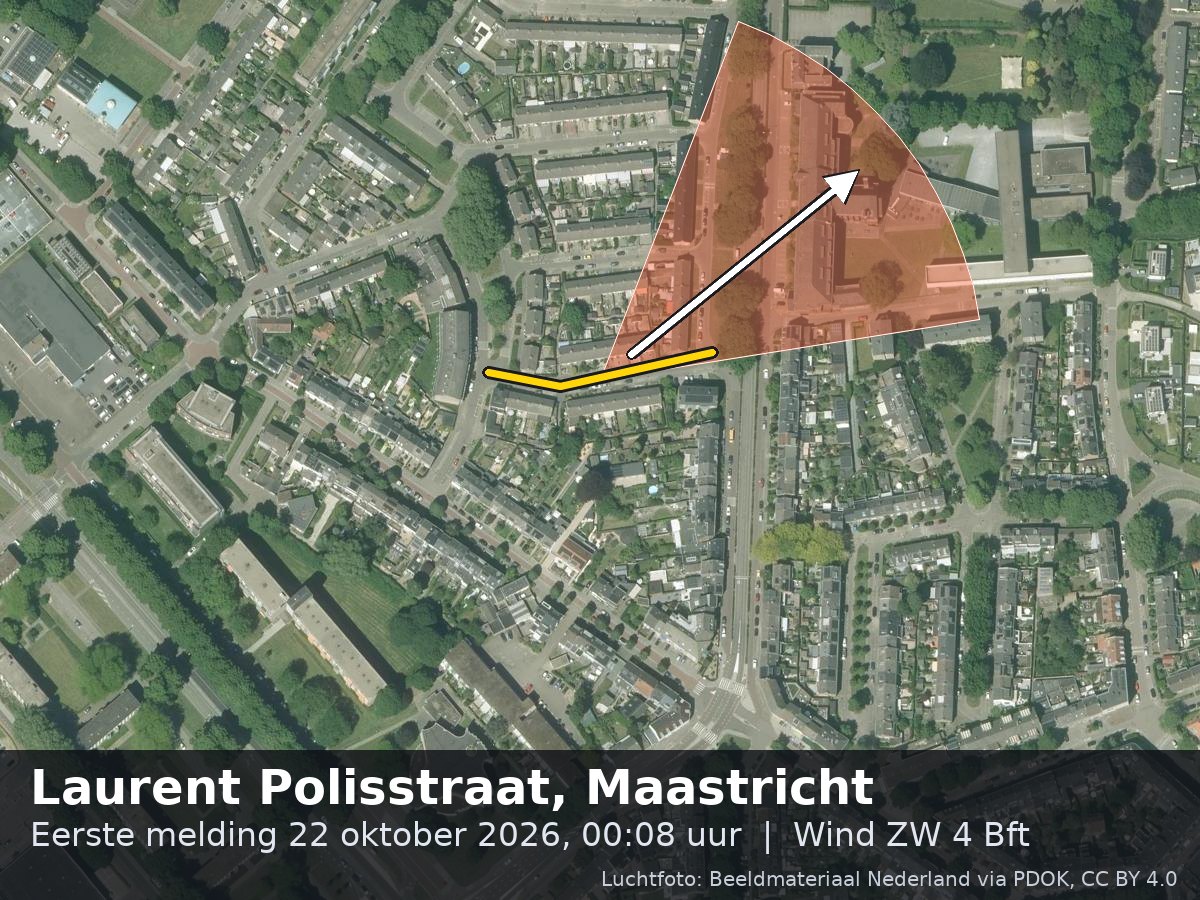 Luchtfoto van de omgeving van de Laurent Polisstraat in Maastricht met windrichting