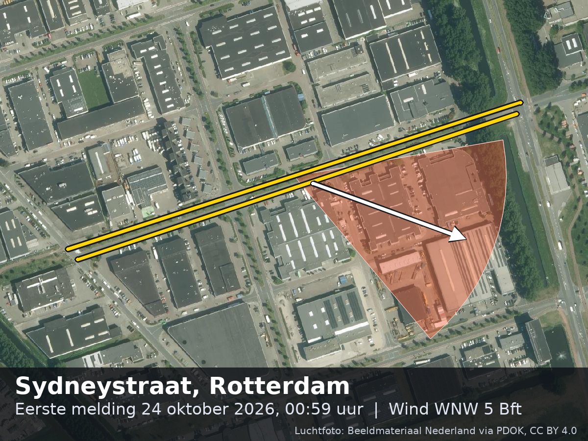 Luchtfoto van de omgeving van de Sydneystraat in Rotterdam met windrichting