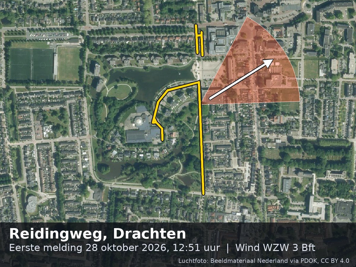 Luchtfoto van de omgeving van de Reidingweg in Drachten met windrichting