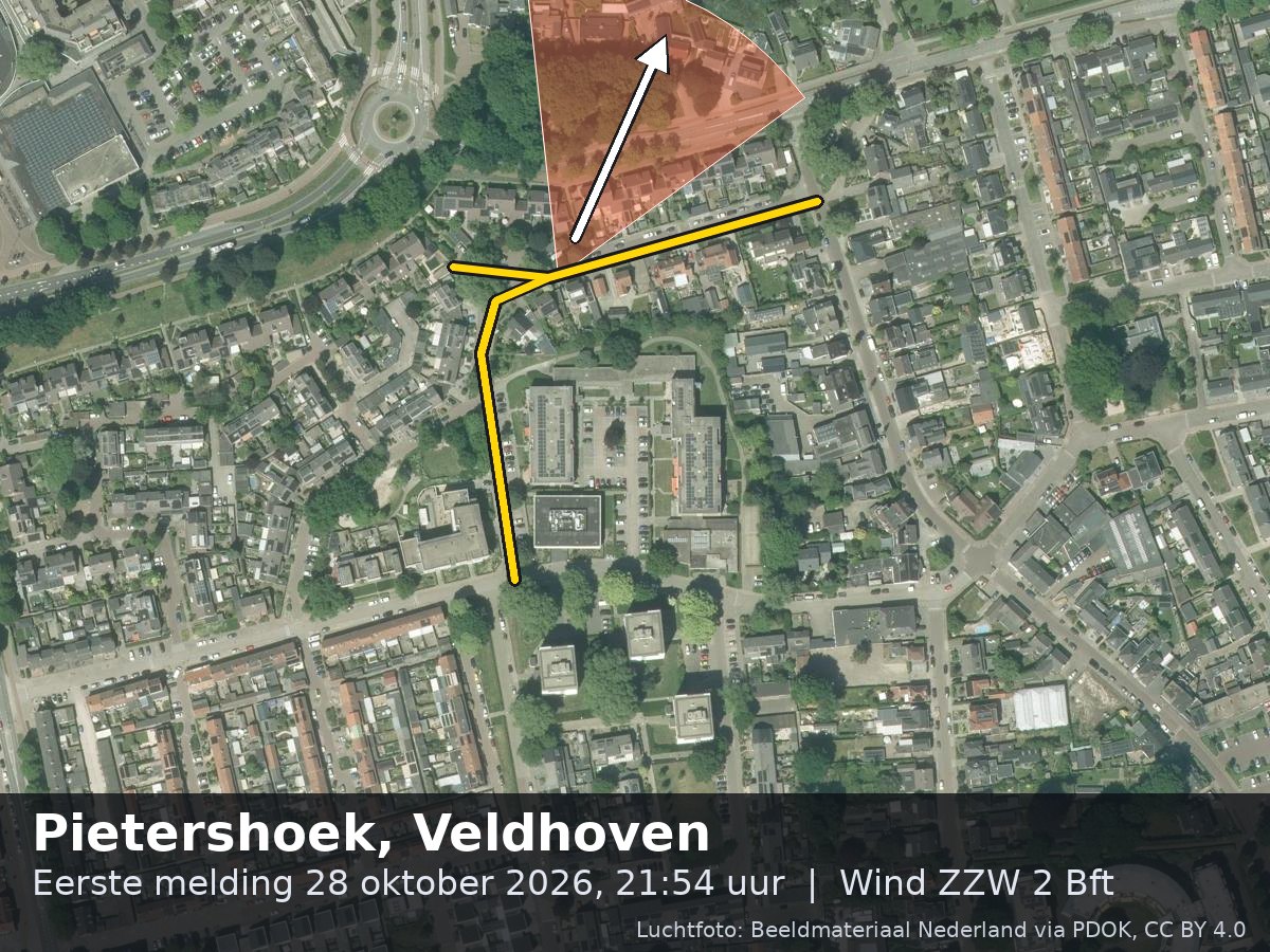 Luchtfoto van de omgeving van de Pietershoek in Veldhoven met windrichting